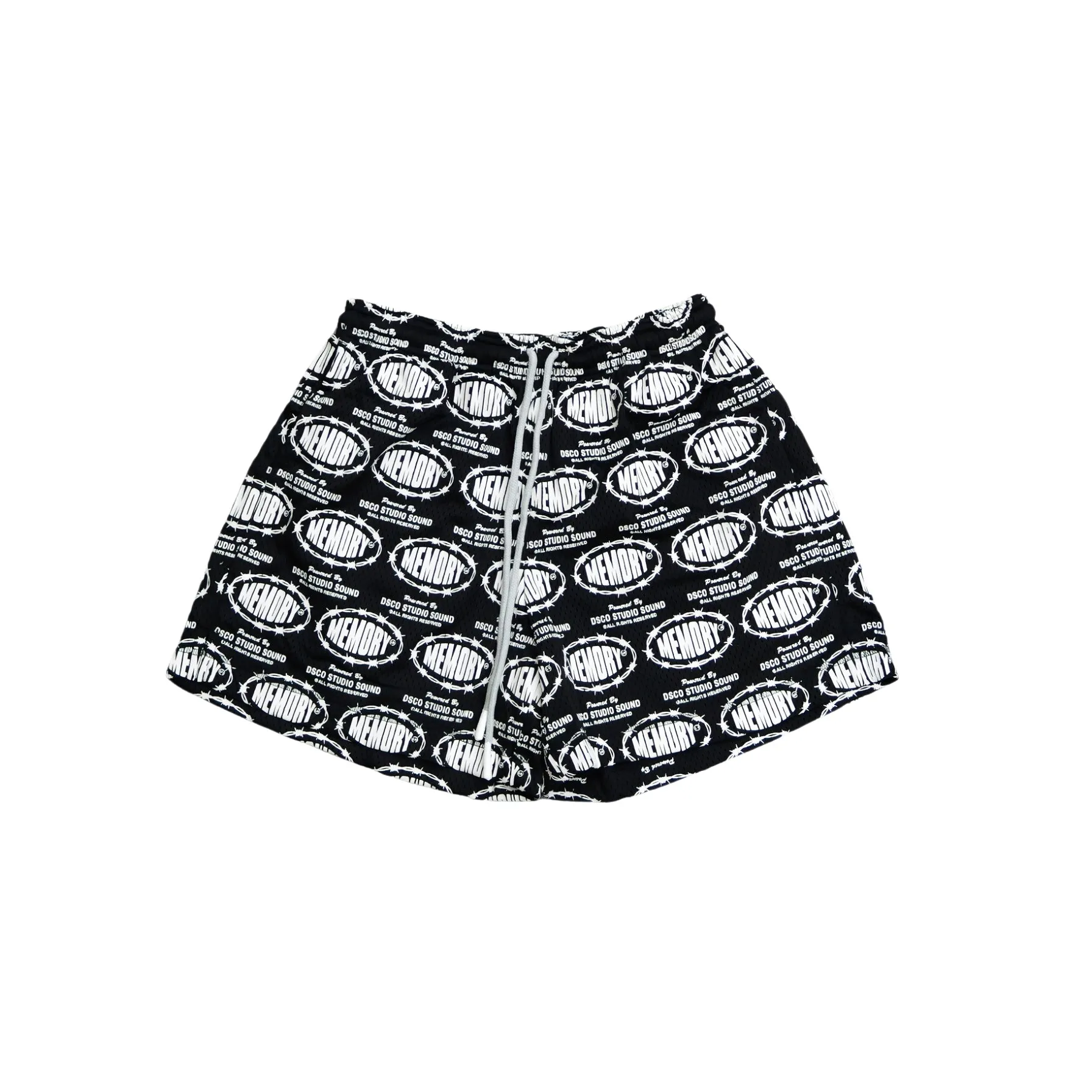Memory Lane Barbwire Print Mesh Shorts (Black) Formal Wear