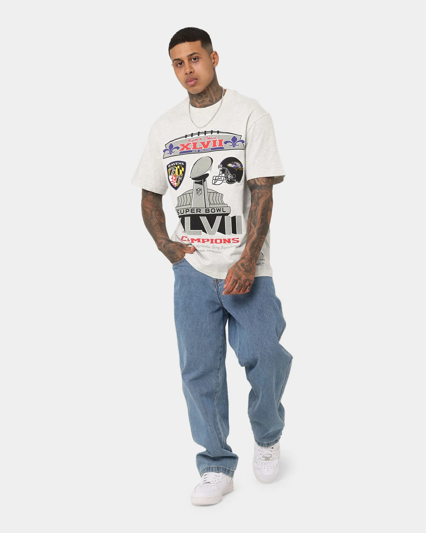 Sustainable Mitchell & Ness New Orleans Ravens Superbowl Champions T-Shirt White Marle