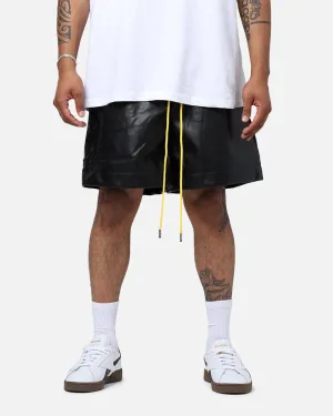 Diet Starts Monday Leather Script Shorts Black Wide-leg cut slim cut