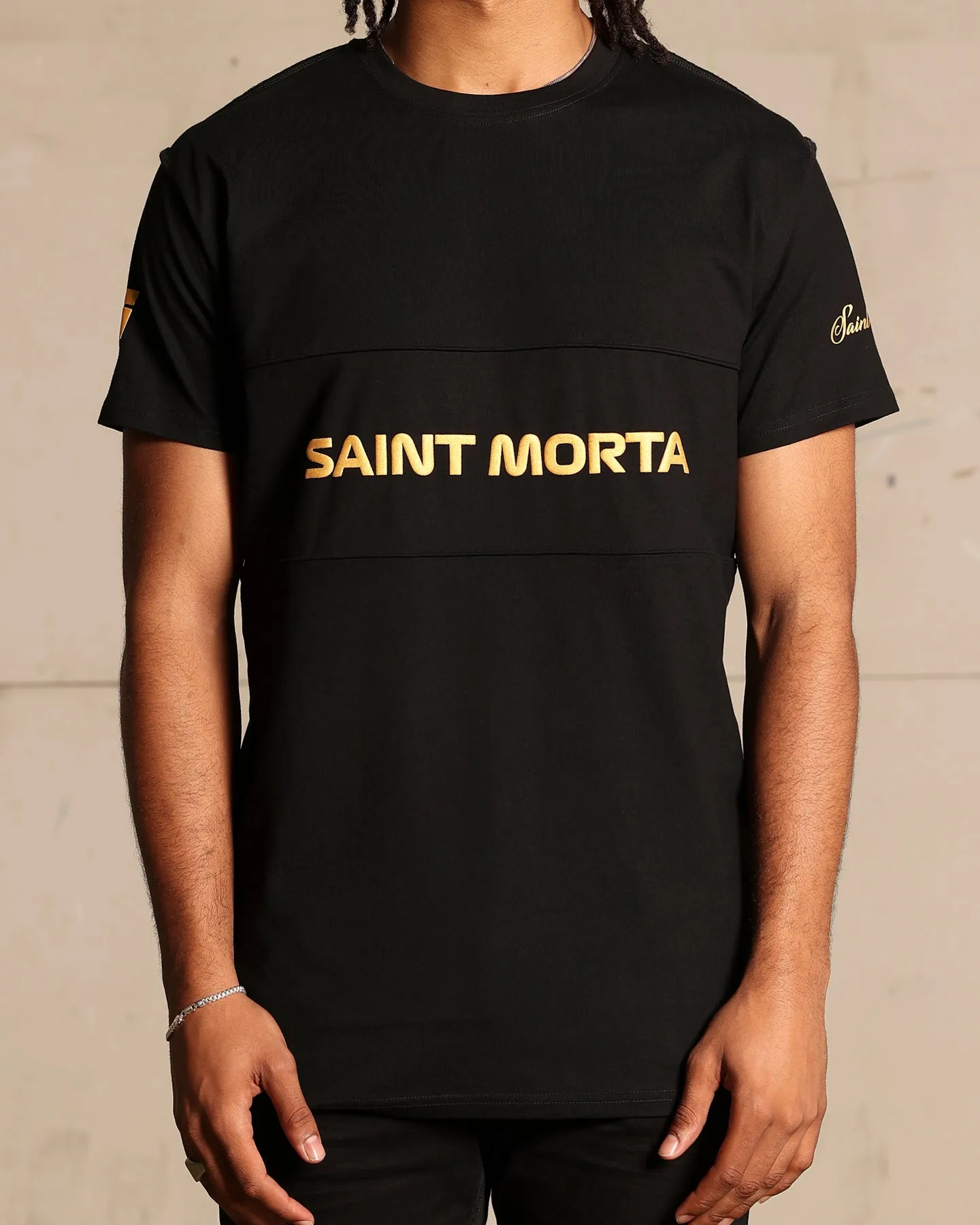 Saint Morta Moto Lafayette T-Shirt Black/Gold AntiBacterialTreatment Minimalist Style