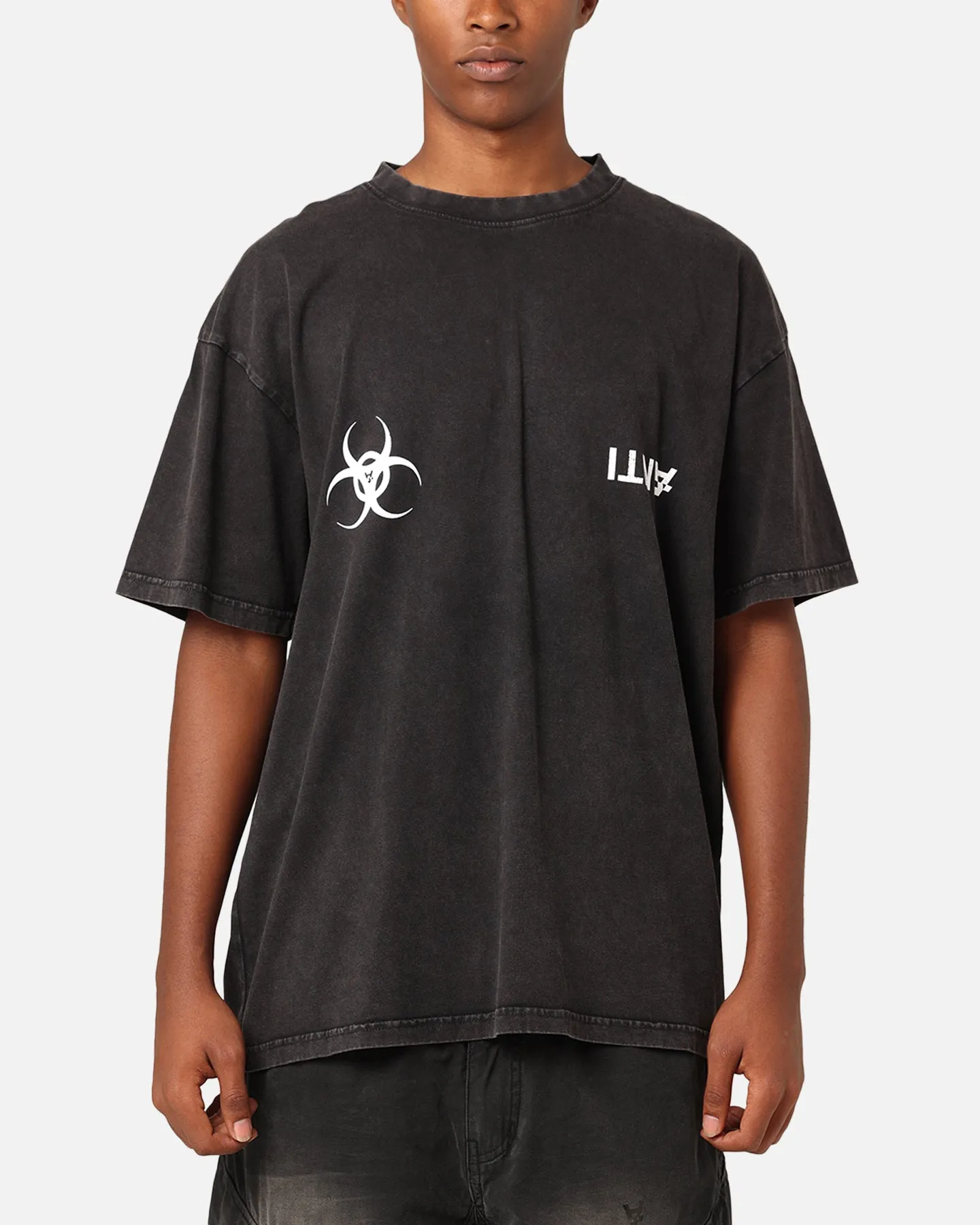 Relaxed Comfort Chilly Day Style The Anti Order Anti Nuclear T-Shirt Black Acid Wash