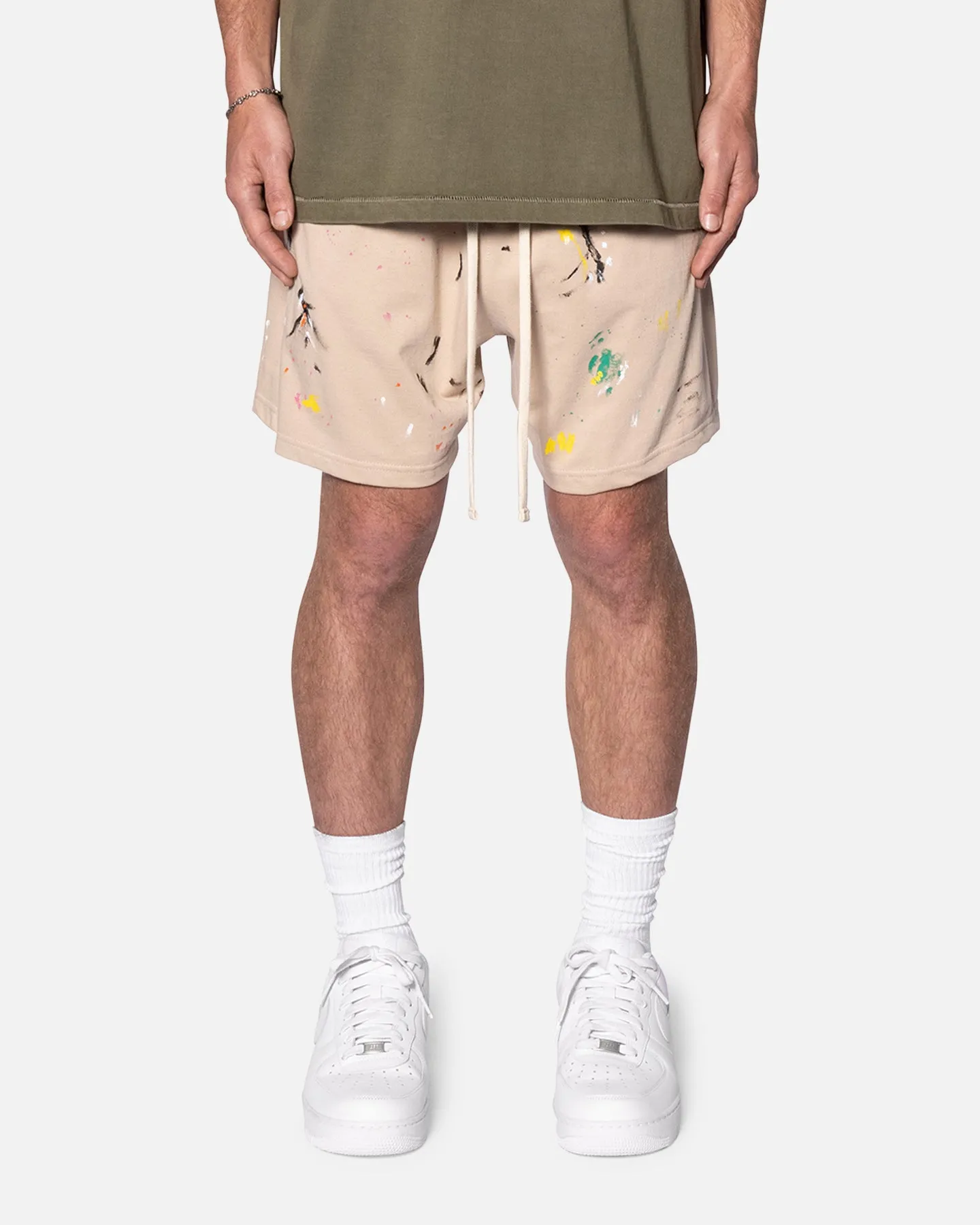 MNML Painter Shorts Off White Relaxed Cut Stretch Waist