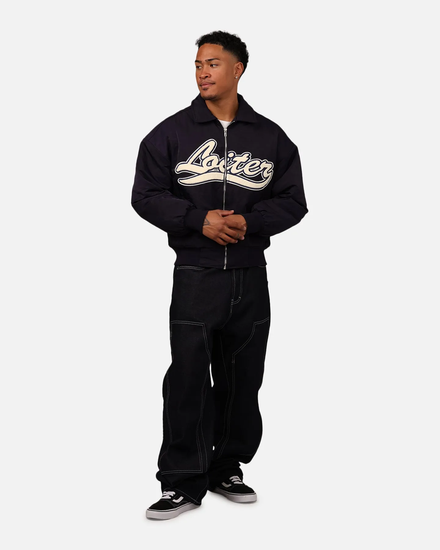 Defend Tech Style Loiter Pitch Varsity Jacket Navy