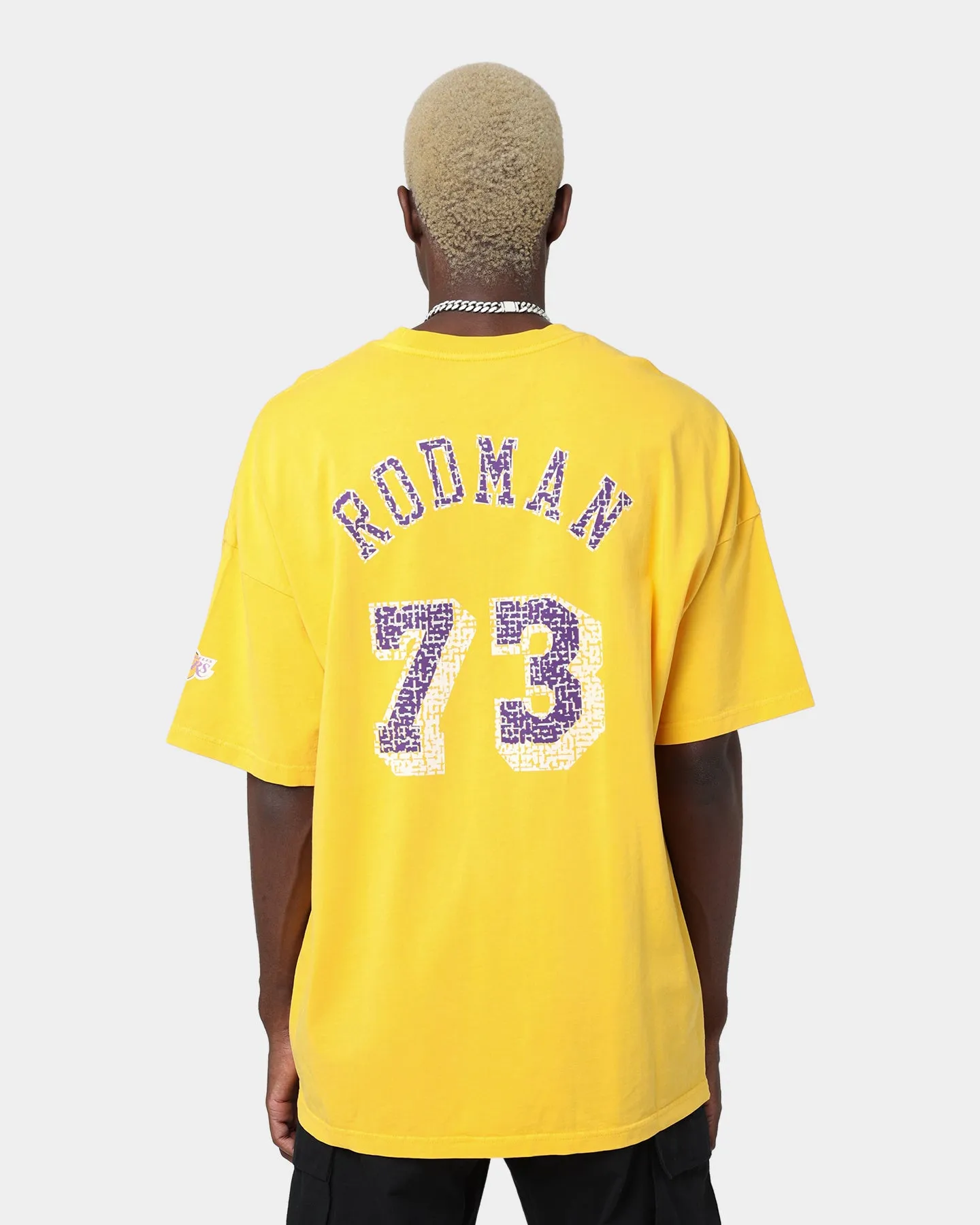 Mitchell & Ness Los Angeles Lakers Dennis Rodman #34 N&N Oversized T-Shirt Faded Yellow Yarn Dyed Stripes Elegant