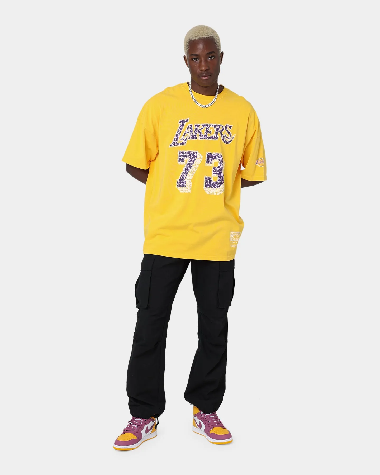 Mitchell & Ness Los Angeles Lakers Dennis Rodman #34 N&N Oversized T-Shirt Faded Yellow Odor-resistant