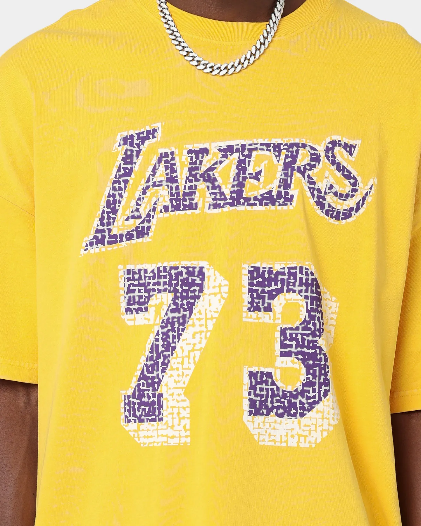 Fun and Comfortable Soft Material Mitchell & Ness Los Angeles Lakers Dennis Rodman #34 N&N Oversized T-Shirt Faded Yellow