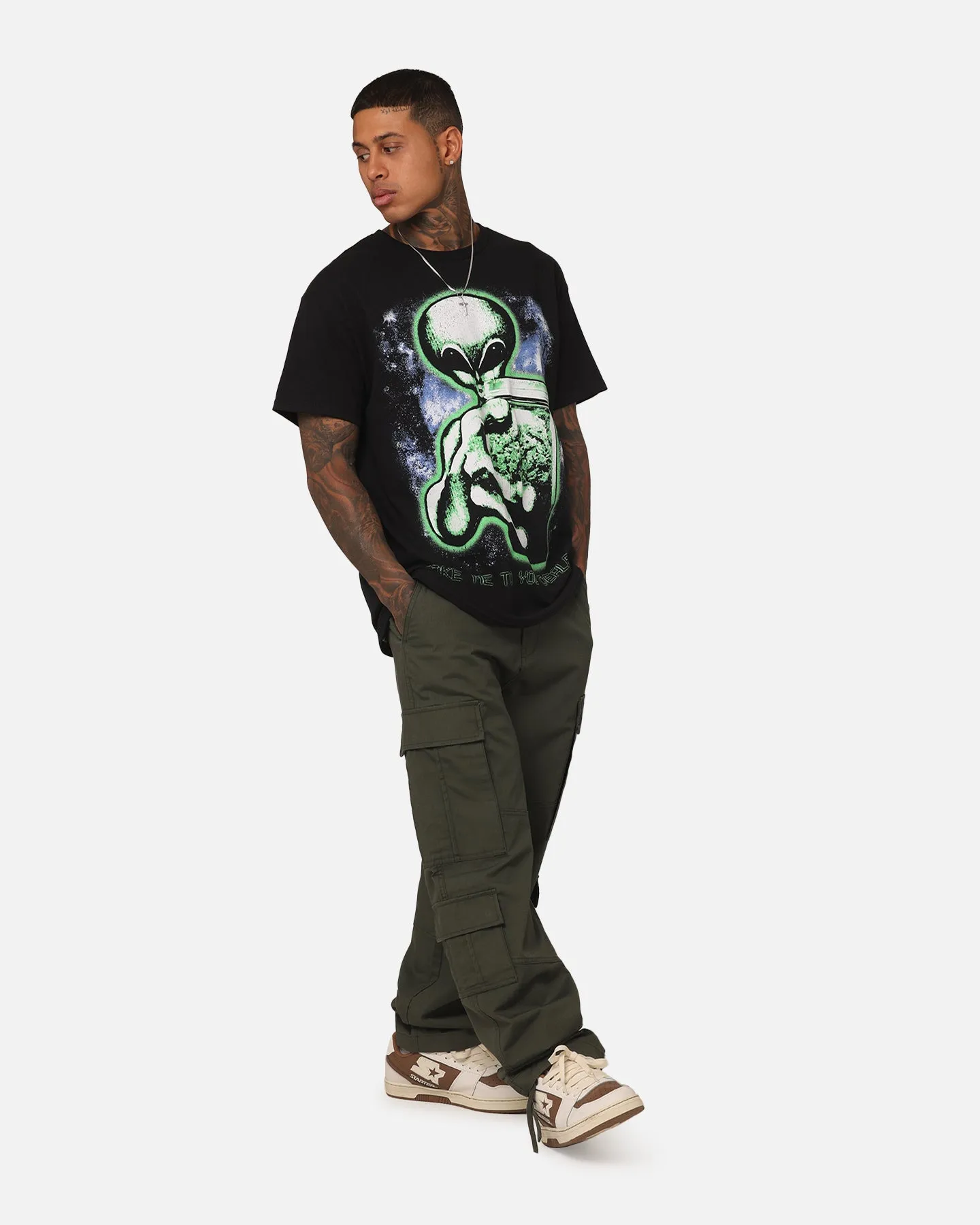 Relaxed Comfort Wear NonIrritatingTags Goat Crew 420 Alien T-Shirt Black