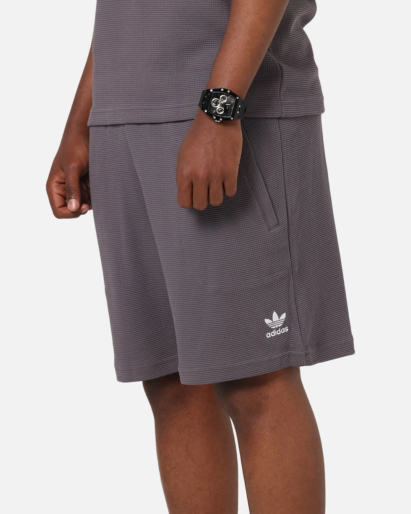 Easy Fit Design Easy Motion Adidas Trefoil Essentials Waffle Shorts Grey Strata