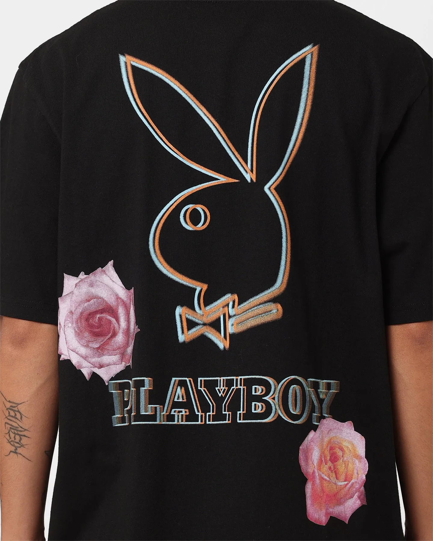 Playboy Floral Bunny Trip Short Sleeve T-Shirt Black DurableStitching