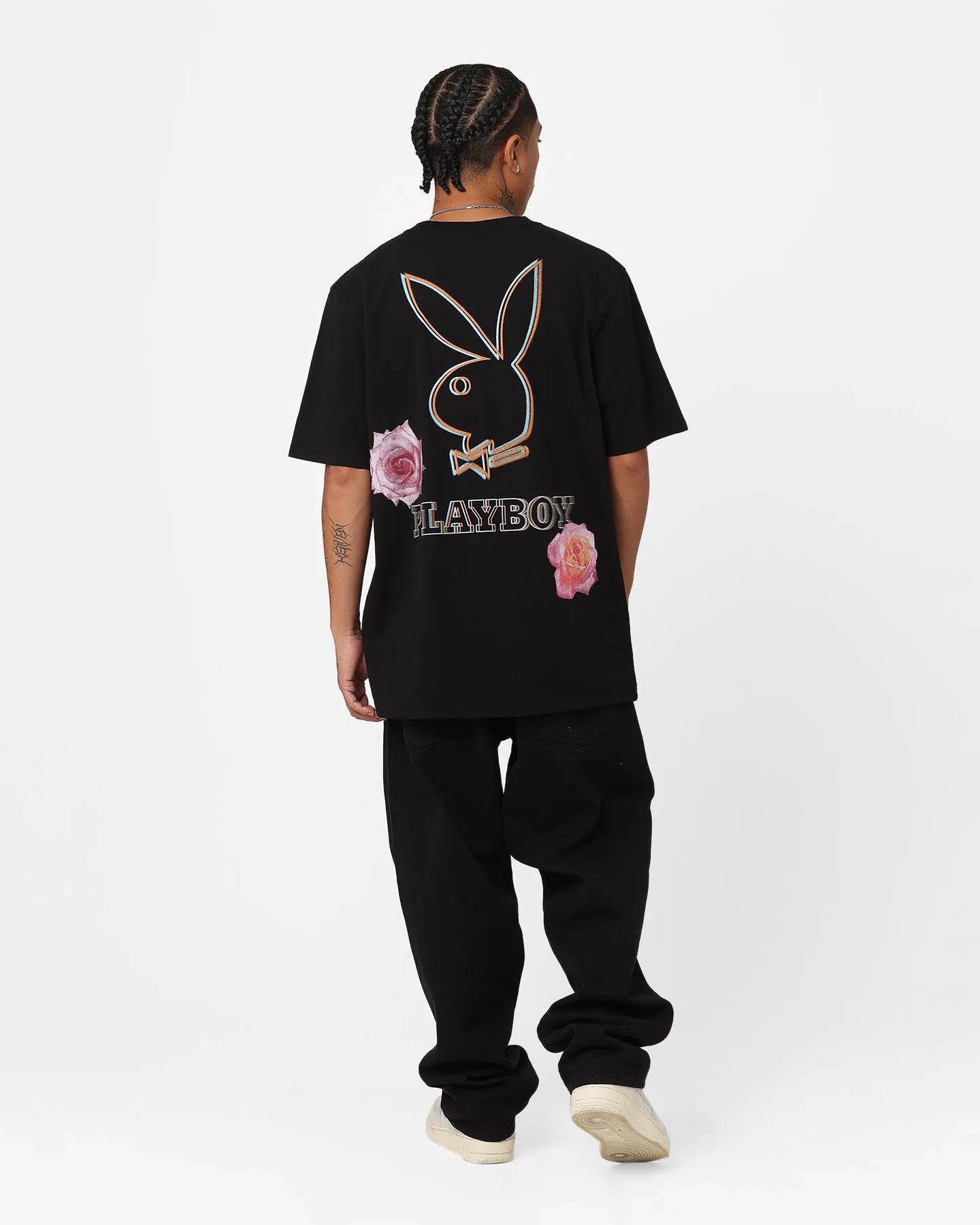 Playboy Floral Bunny Trip Short Sleeve T-Shirt Black Pocket Detailing