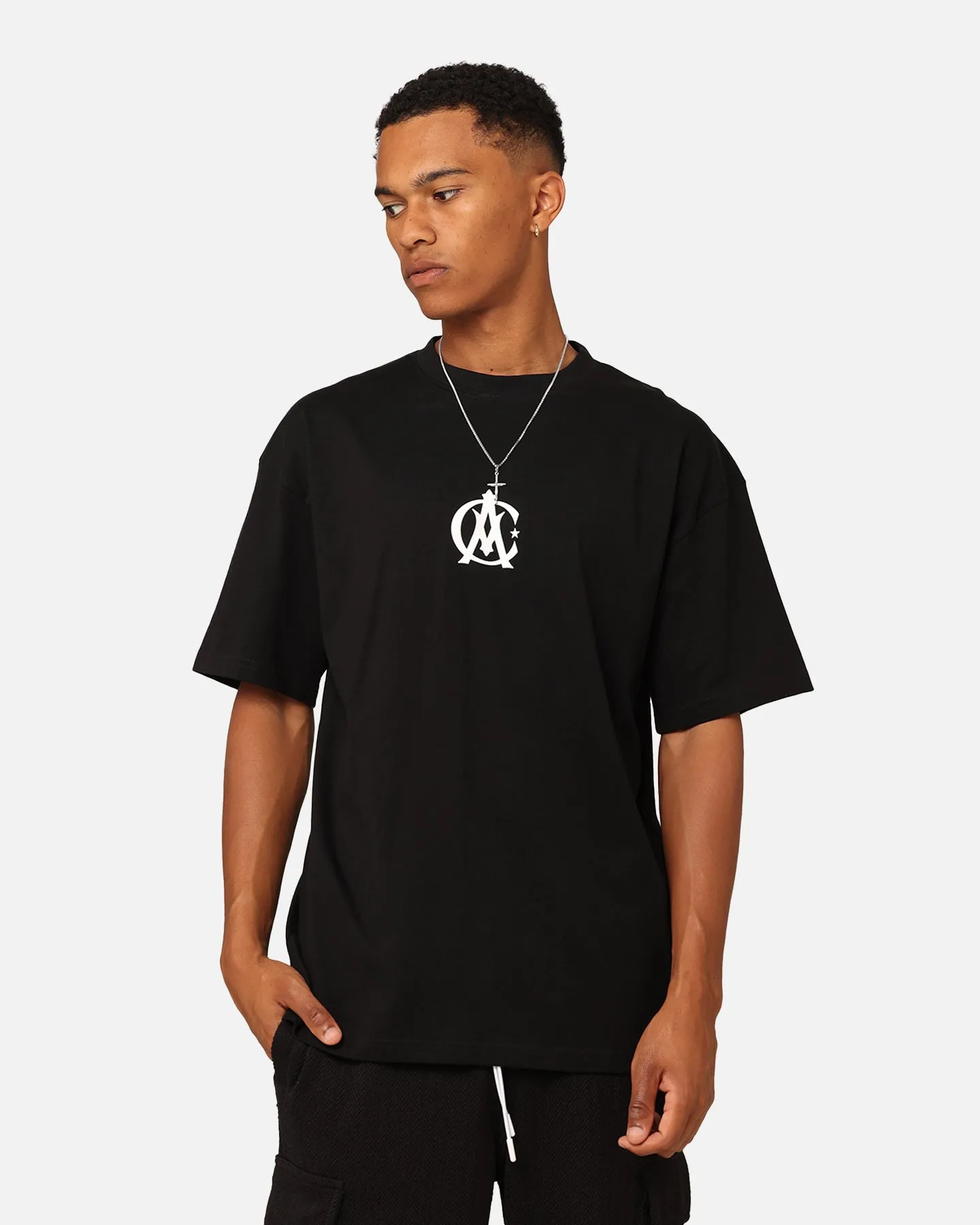 loose fitting Fur combination Carre Academy Crest T-Shirt Black