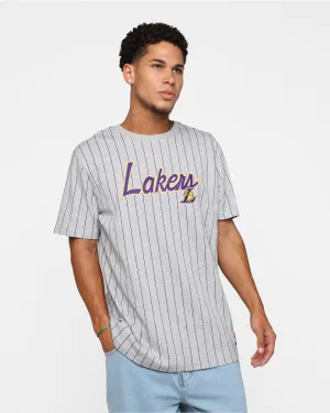New Era Los Angeles Lakers Pinstripe T-Shirt Grey Preppy Fresh Outfit Style