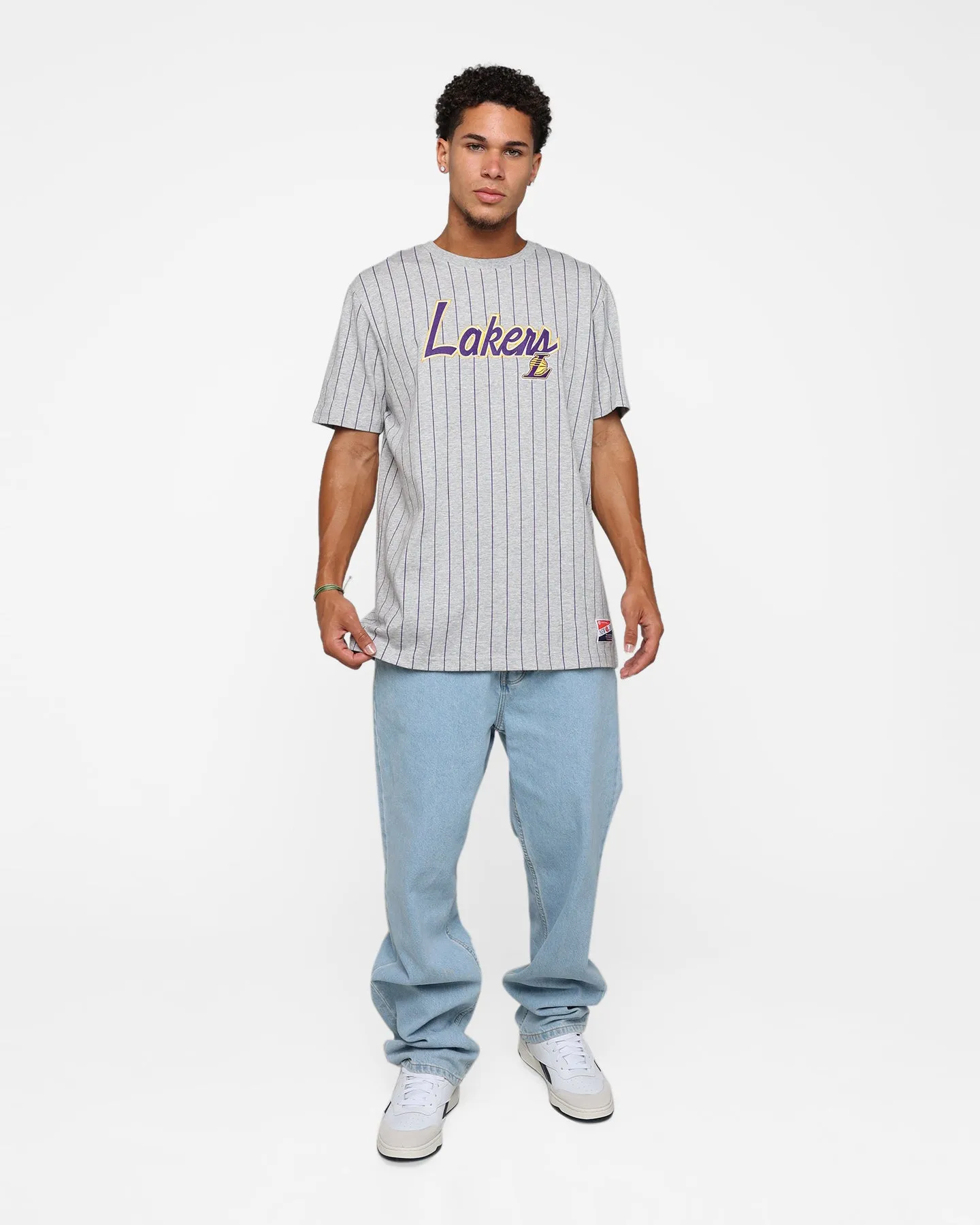 Reinforced Neckline Camping attire New Era Los Angeles Lakers Pinstripe T-Shirt Grey