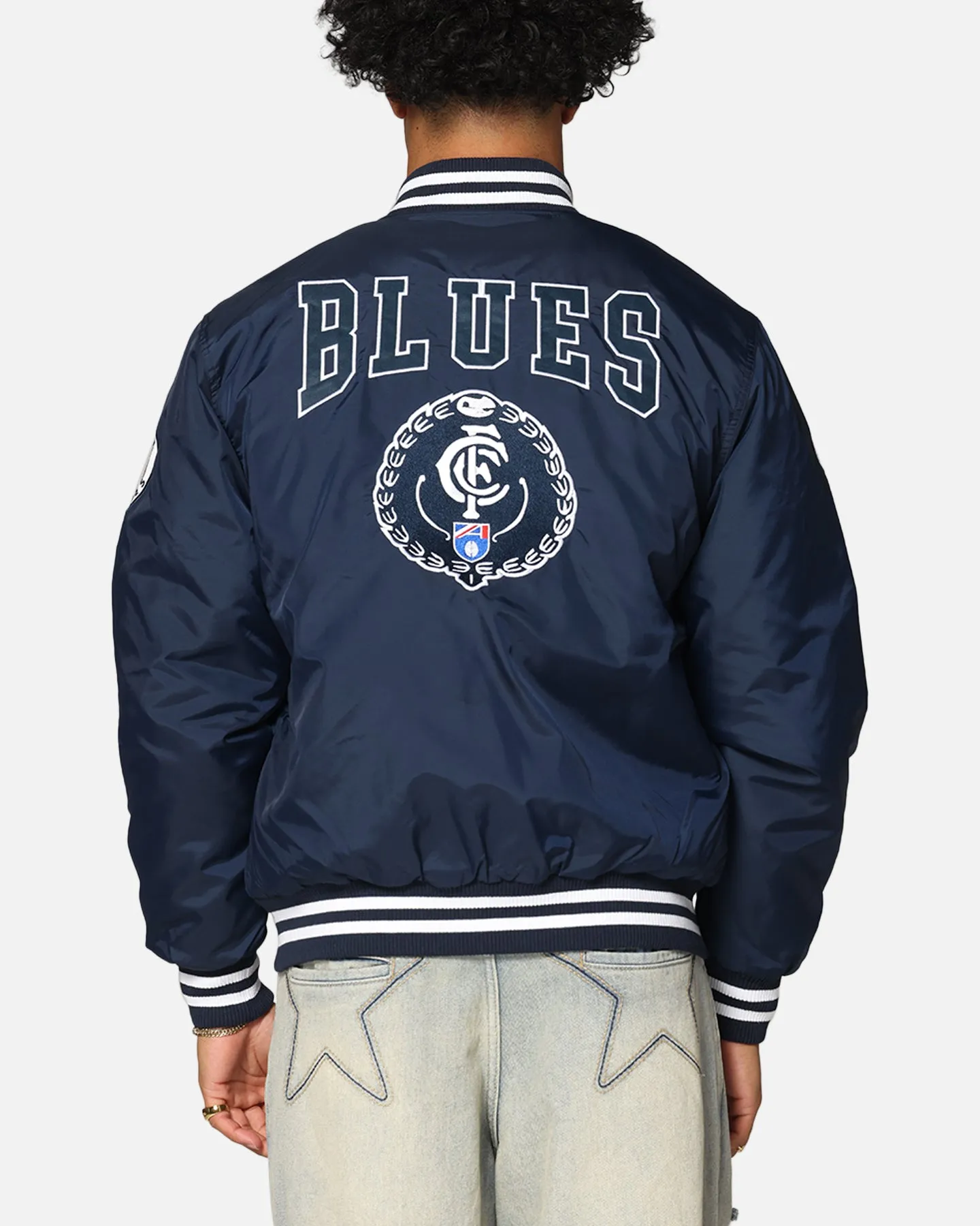 regular Present Mitchell & Ness Carlton Blues Team Bomber Jacket Navy