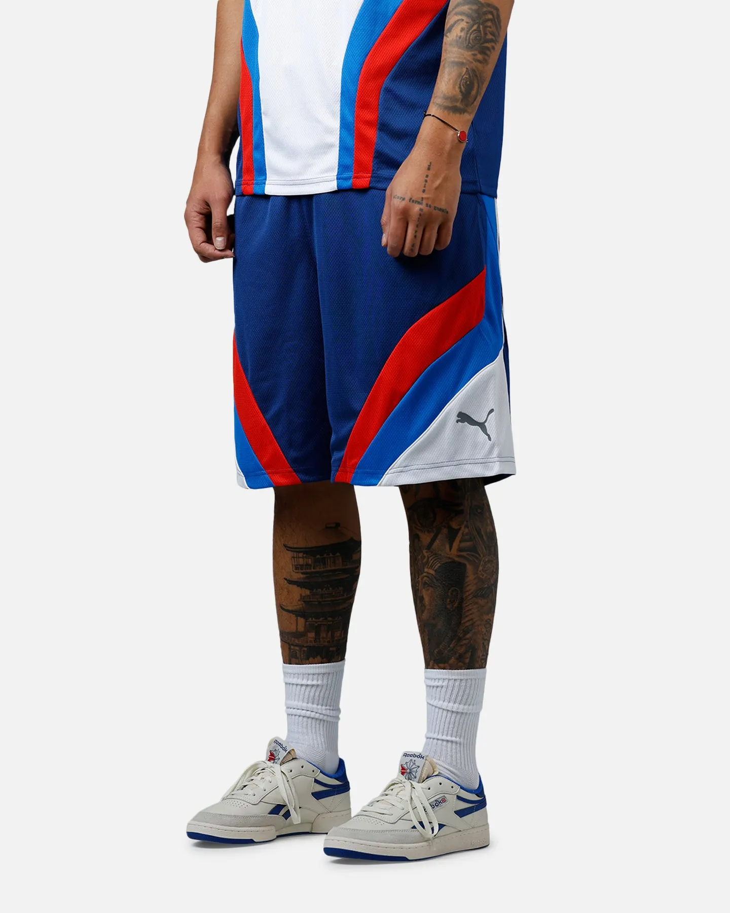 Puma X BMW MMS Shorts White/Blue Quick Release Fastener Easy Breezy
