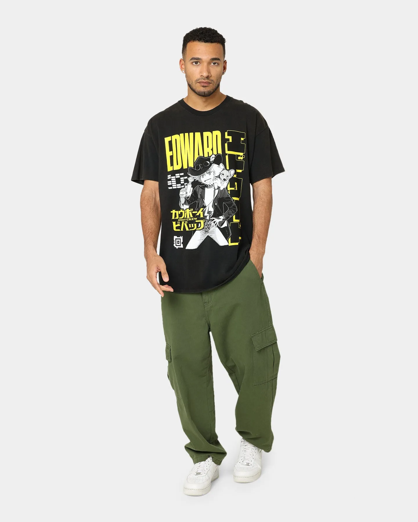 Breathable Yarn Composition Casual Fit Goat Crew X Cowboy Bebop Edward Vintage T-Shirt Washed Black