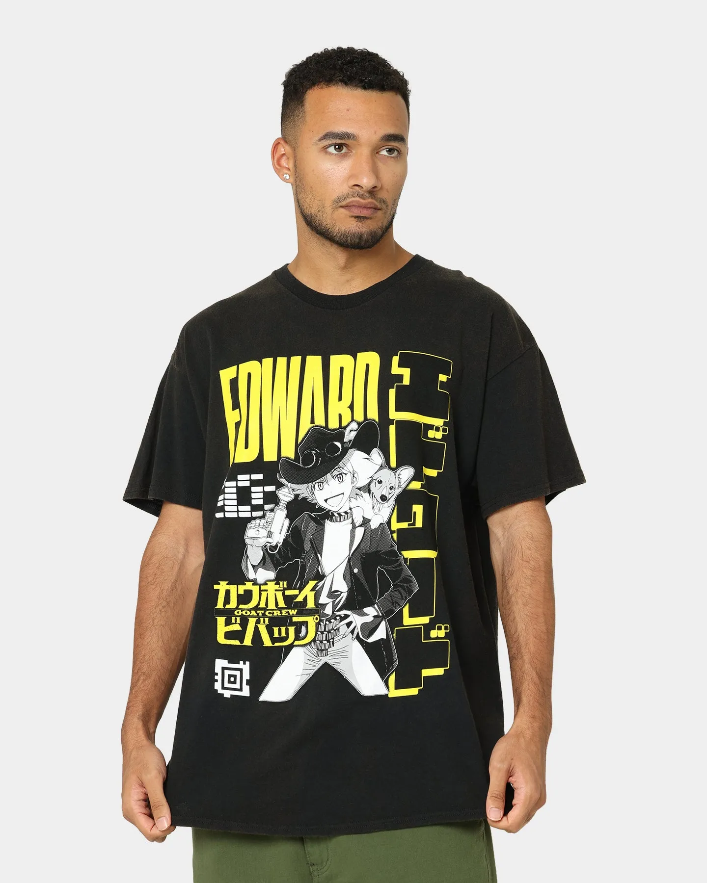 Fresh Style Trend Goat Crew X Cowboy Bebop Edward Vintage T-Shirt Washed Black