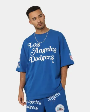 Drop Shoulder Cut Sporty Style Majestic Athletic Los Angeles Dodgers Puff Print Patch Oversized T-Shirt Royal