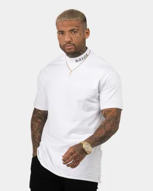 Stylish and Fun Beaded details Saint Morta Old English Mock Neck T-Shirt White/Black