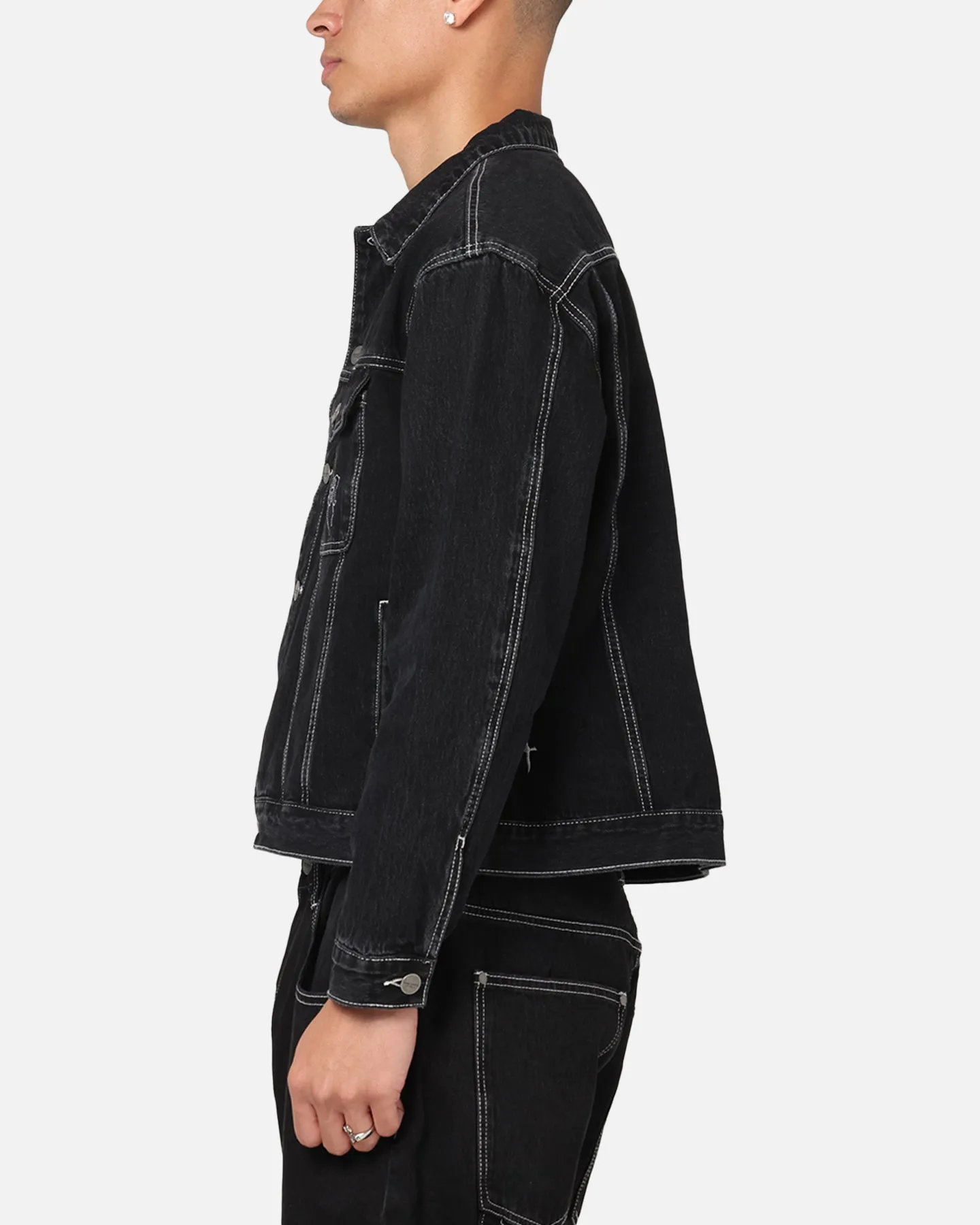 Saint Morta Fray Trucker Denim Jacket Contrast Black low quality Hot