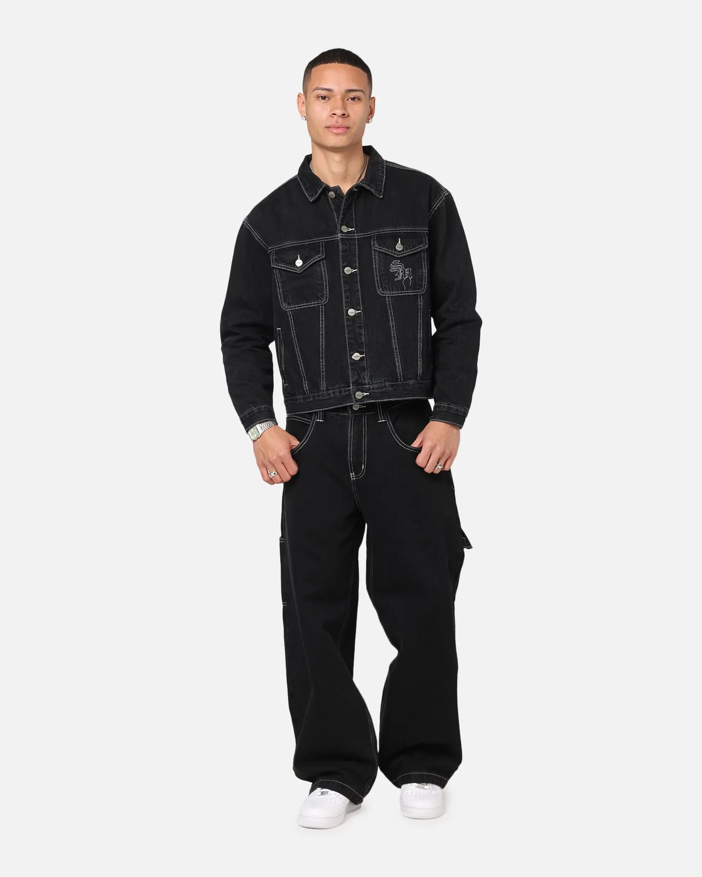 suitable for gift giving Saint Morta Fray Trucker Denim Jacket Contrast Black