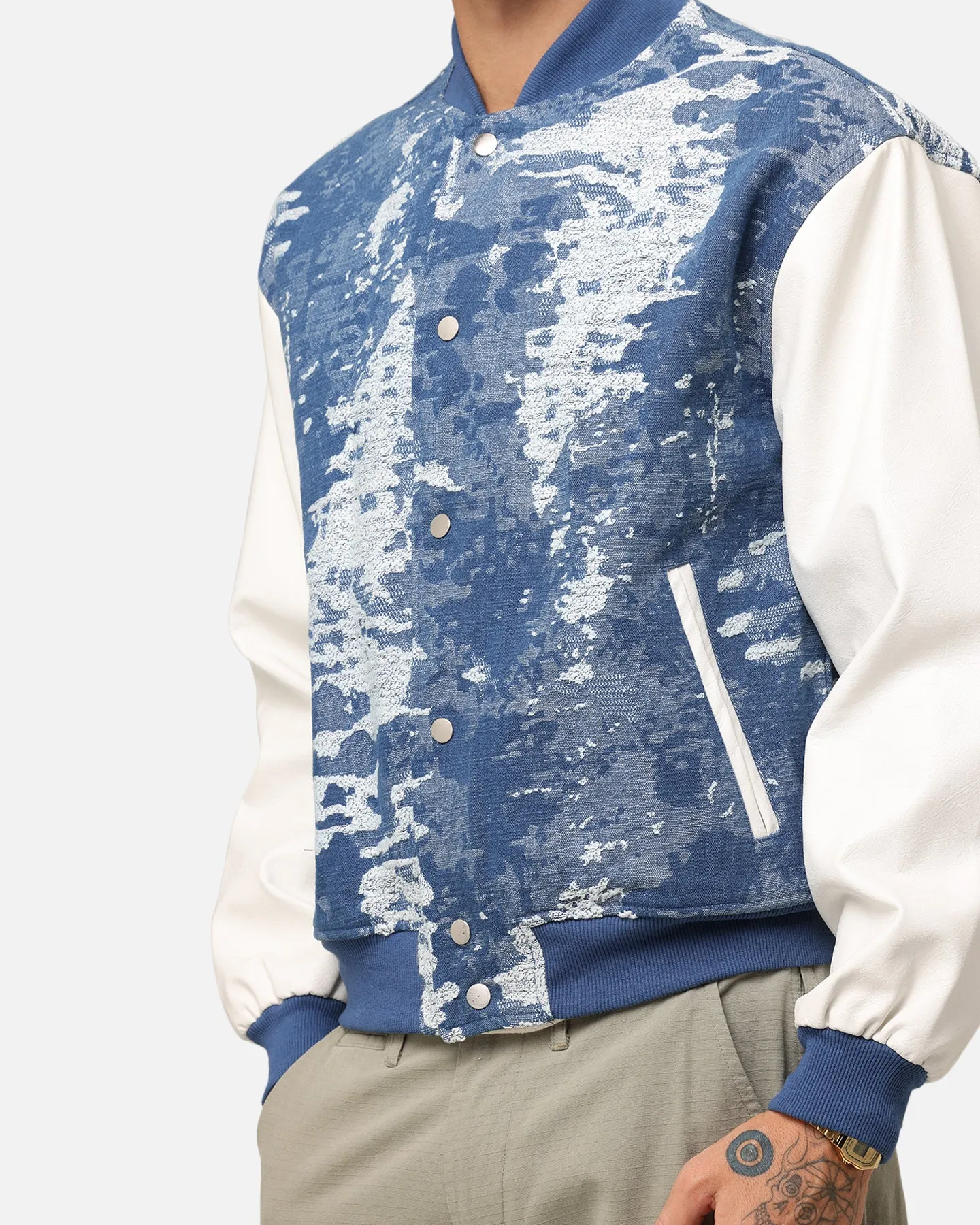 Hint Modern Design XXIII Textured Varsity Jacket Blue/White