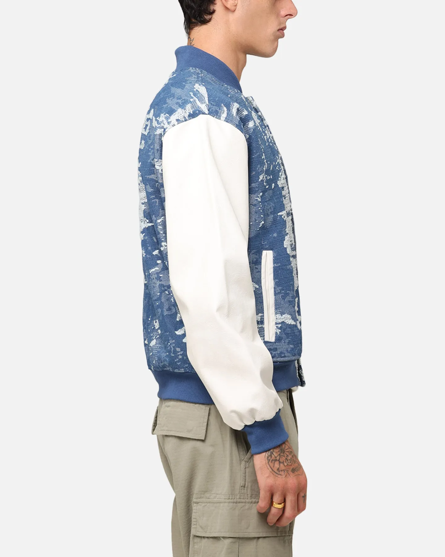 Multipanel Construction Hood Included XXIII Textured Varsity Jacket Blue/White