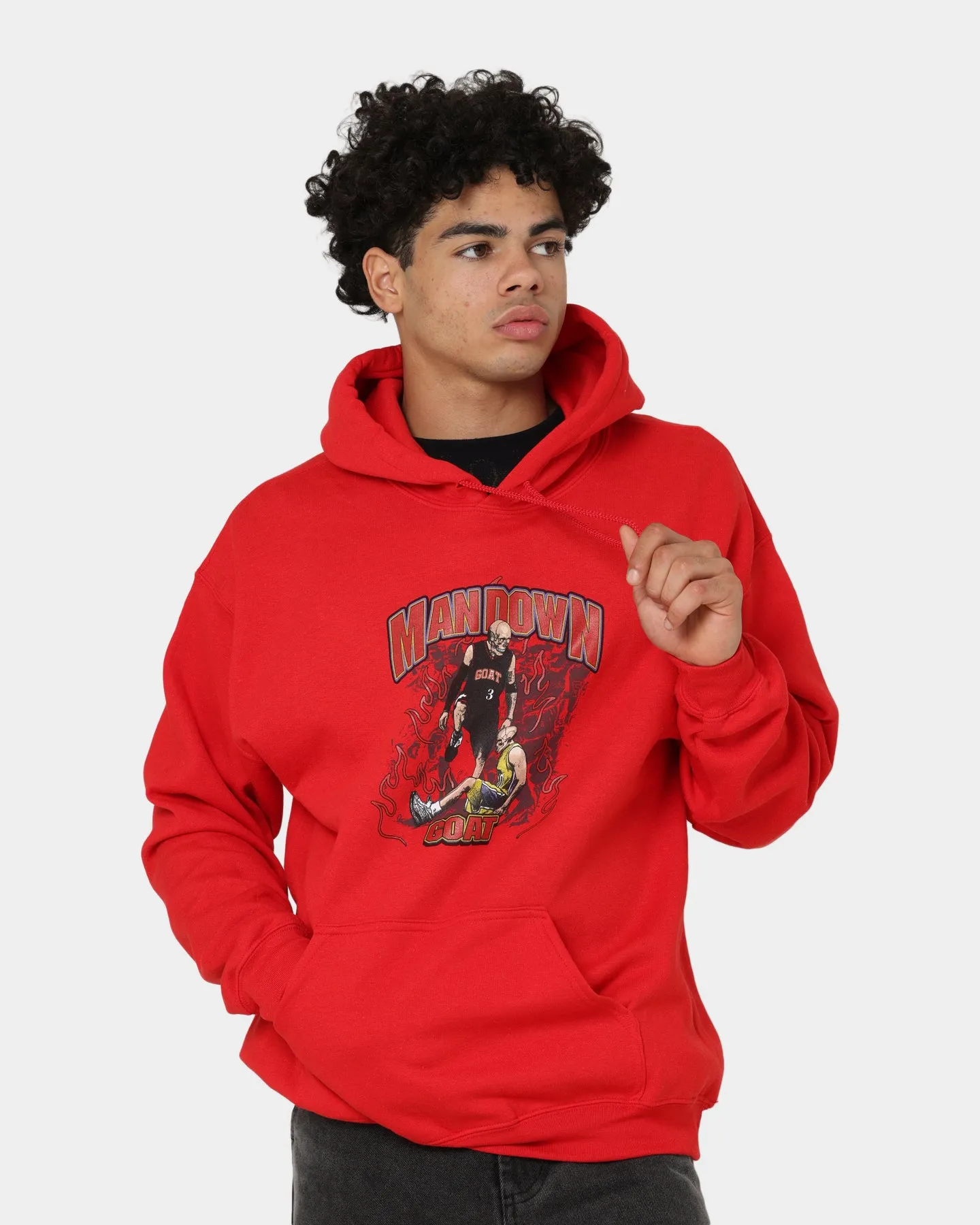 Rugged Texture Goat Crew Man Down Hoodie Red