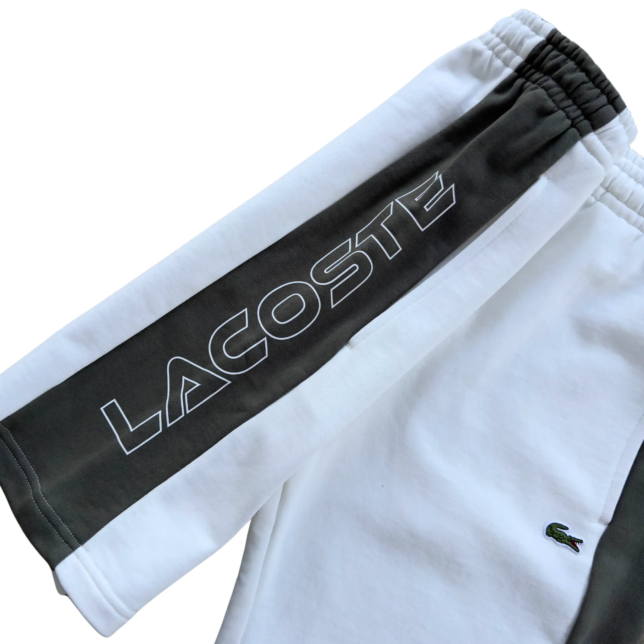 Lacoste Colorblock Fleece Shorts (White/Olive) Luxury Apparel