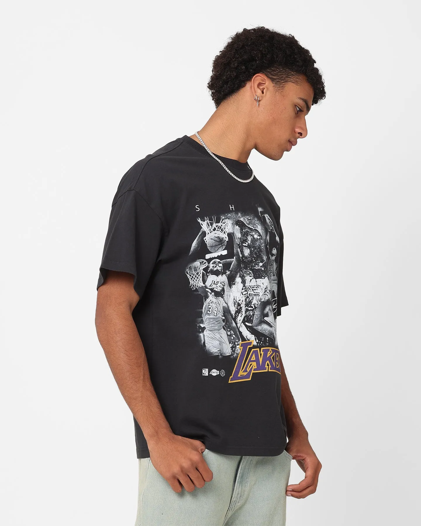 Chic Fashion Mitchell & Ness Los Angeles Lakers Shaquille O'Neal Player Photo T-Shirt Faded Black