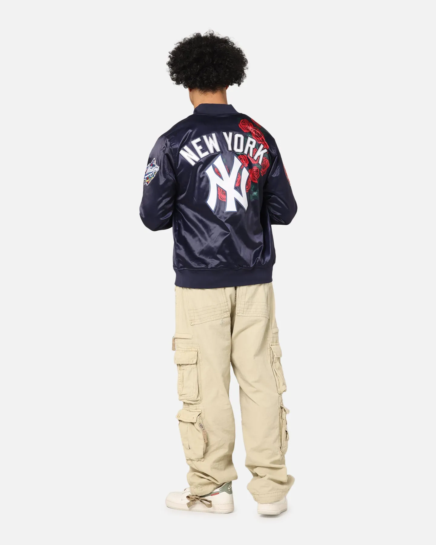 detachable sleeves Negotiate Pro Standard New York Yankees Roses Satin Jacket Navy