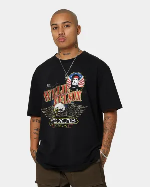 Willie Nelson Texas Eagles Vintage T-Shirt Washed Black Fun and Playful Trendy Vibes Wear