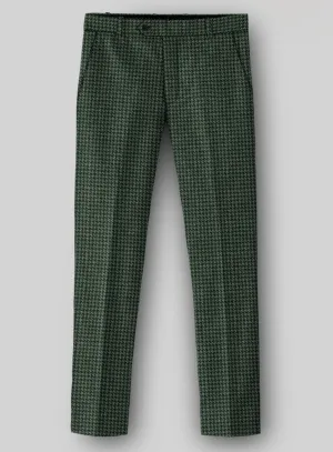 Stylish Layers Sleek Business Wear Italian Forest Green Houndstooth Tweed Pants