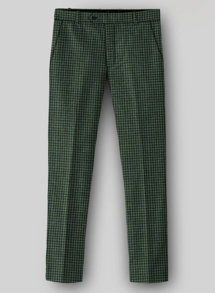 Stylish Layers Sleek Business Wear Italian Forest Green Houndstooth Tweed Pants