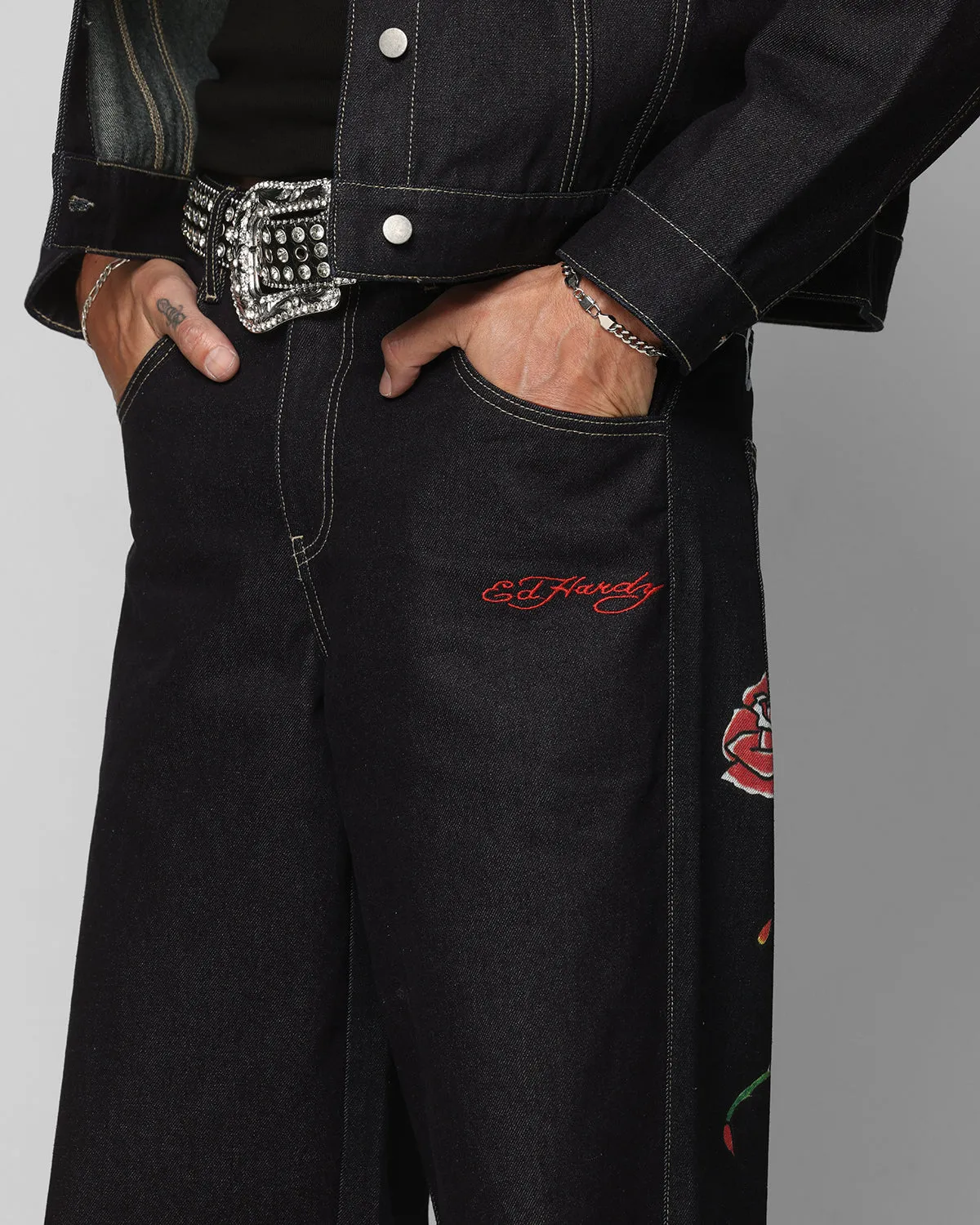 Body Fit Soft Material Ed Hardy Denim Jeans Raw Indigo