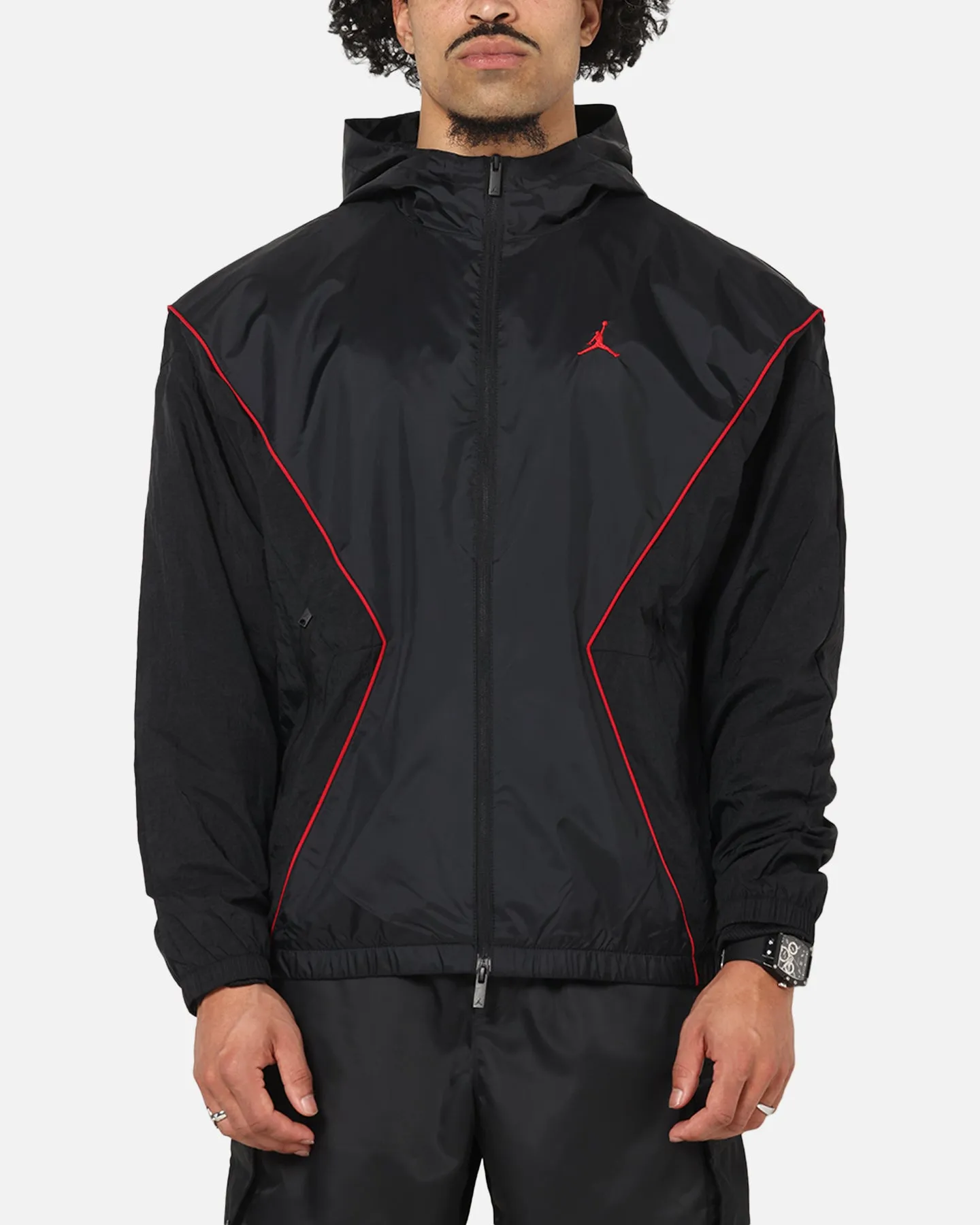 Loop Fastened Hood Weatherproof Seams Jordan Brooklyn Draft Jacket Black/Black/Red