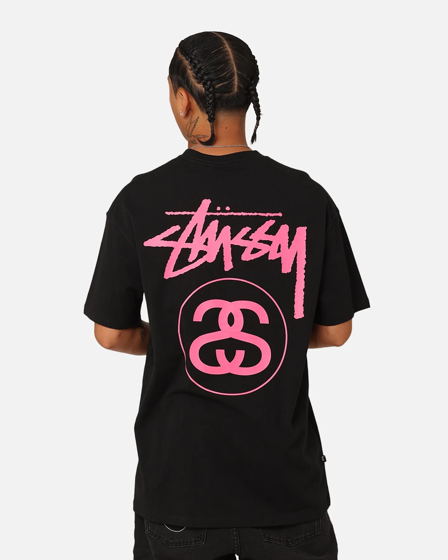 Non Irritating Tags Casual Chic Look Stussy SS Link T-Shirt Black/Pink