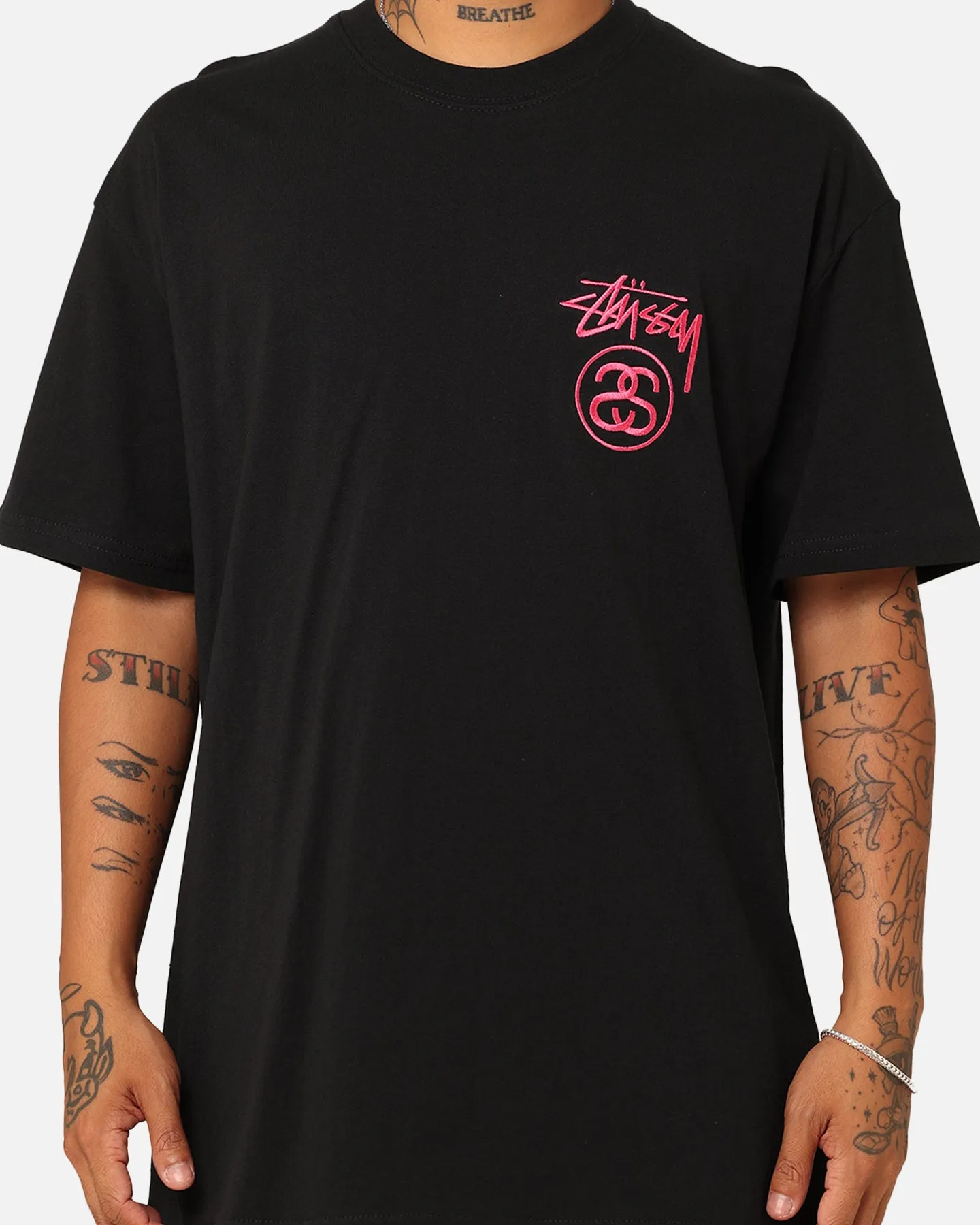 Stussy SS Link T-Shirt Black/Pink Simple Style