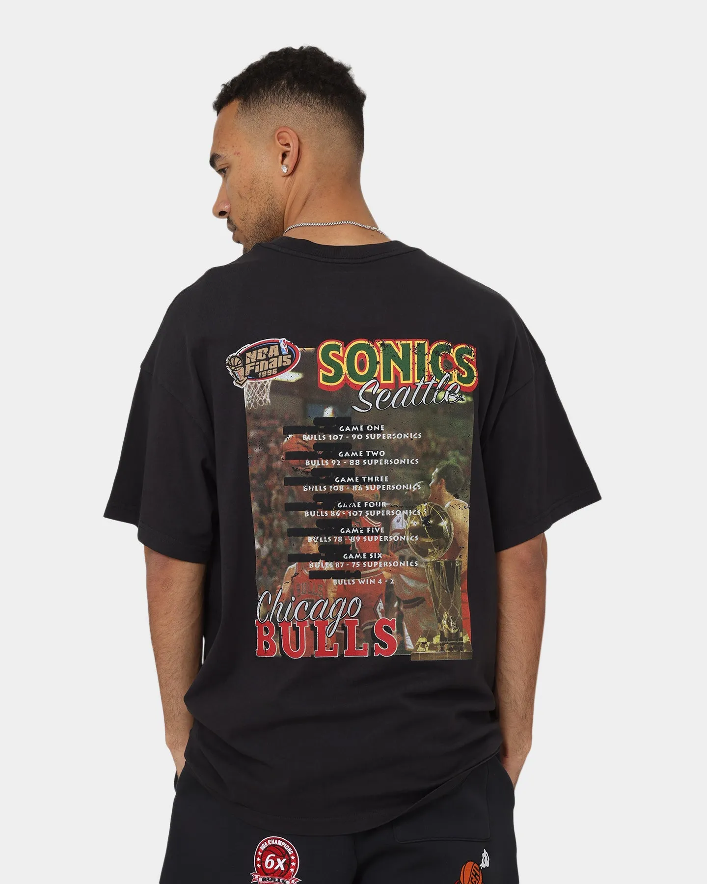 Mitchell & Ness Seattle Sonics VS Chicago Bulls 1996 Finals T-Shirt Faded Black Perfect Layer Wear Cozy Comfort Look