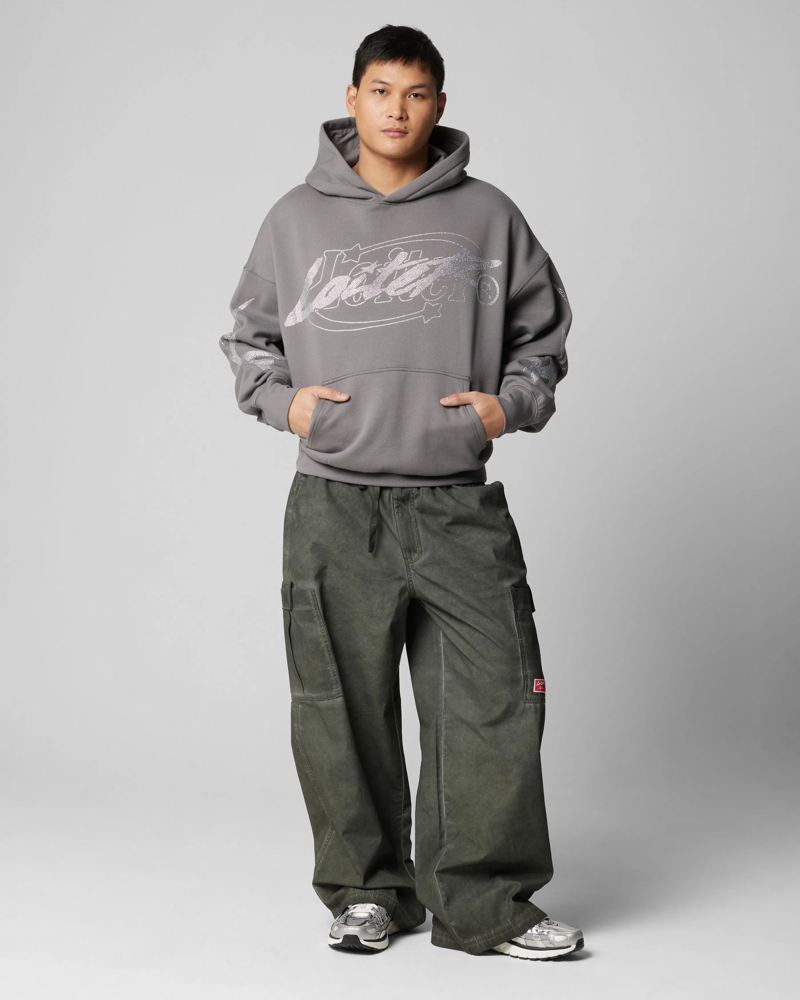 Loiter Atlantic Rhinestone Hoodie Charcoal Coffee Run Wind Resistant