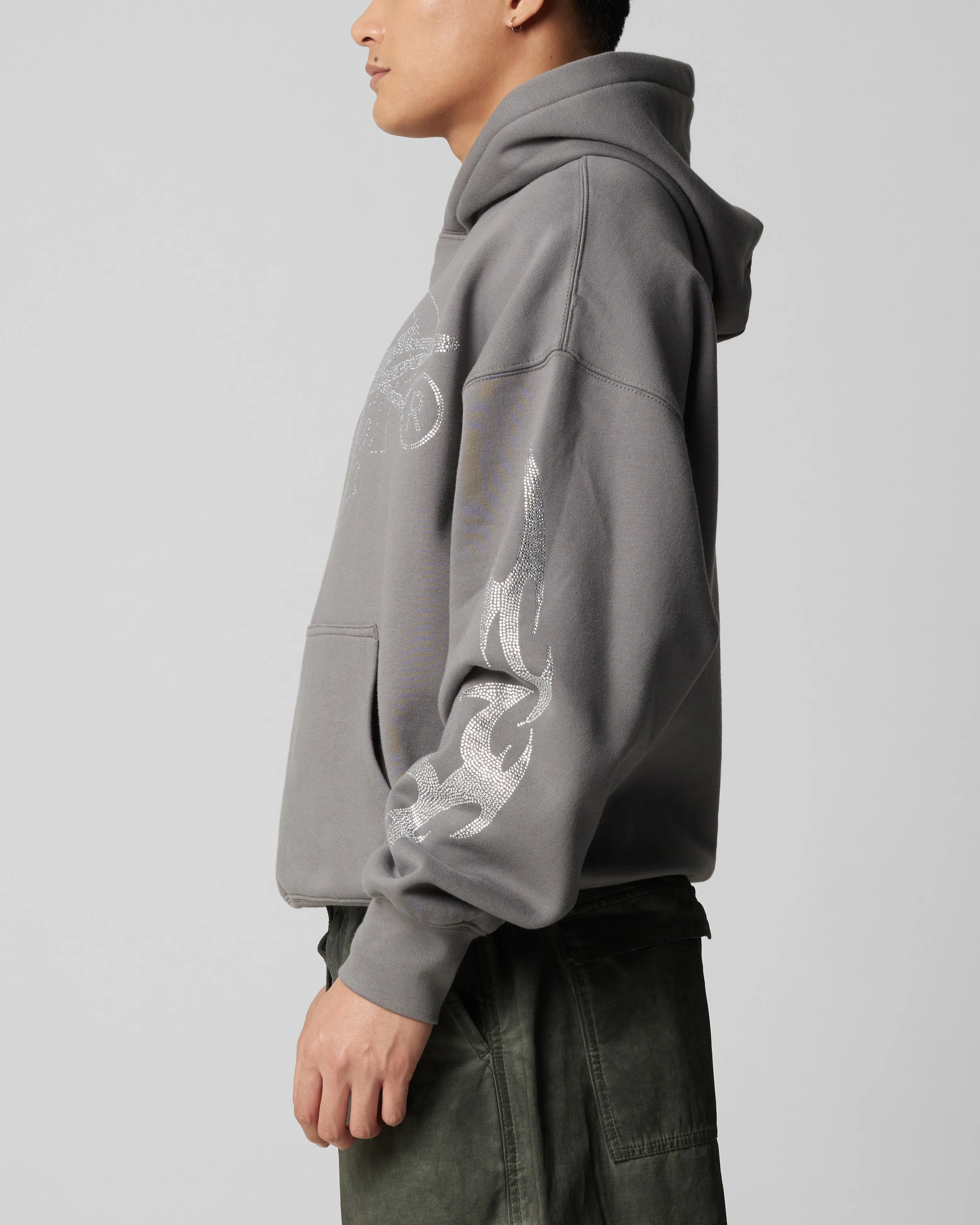 Teen Fashion Loiter Atlantic Rhinestone Hoodie Charcoal