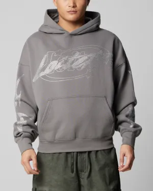 Loiter Atlantic Rhinestone Hoodie Charcoal Wallaby like Ribbed Hem