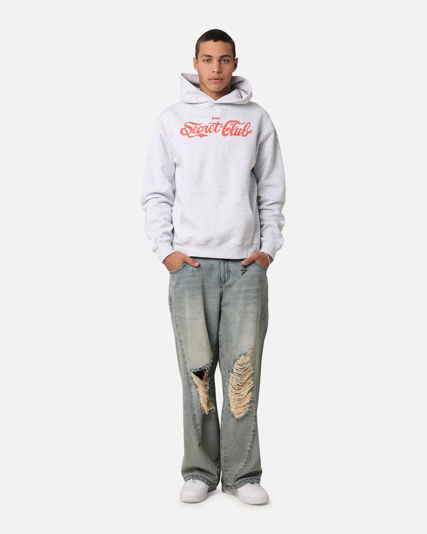 Flatlock Seam Finish Street Scene Style Secret Club Enjoy Hoodie Ash