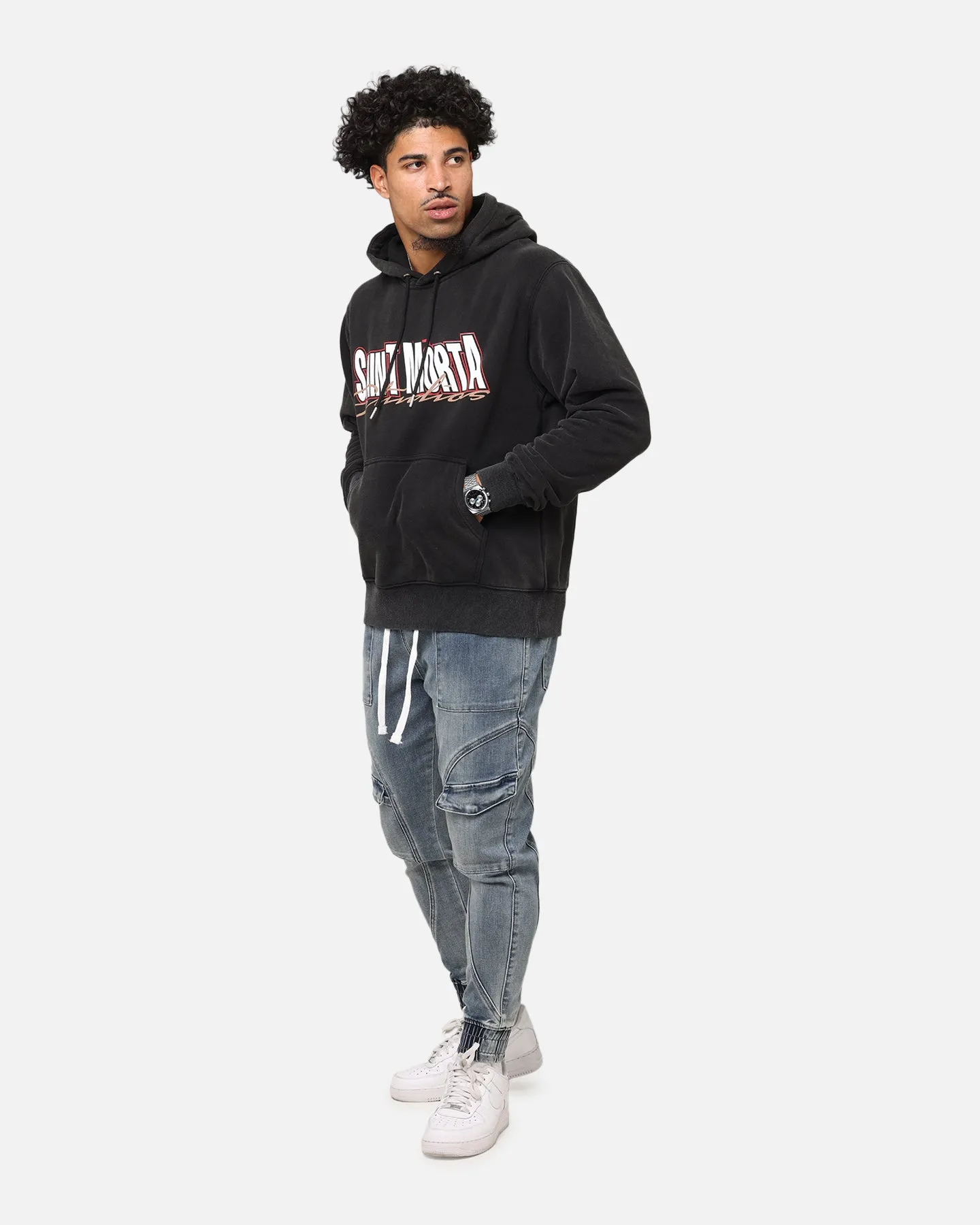 Saint Morta Studios Boxy Hoodie Vintage Black Active Outfit