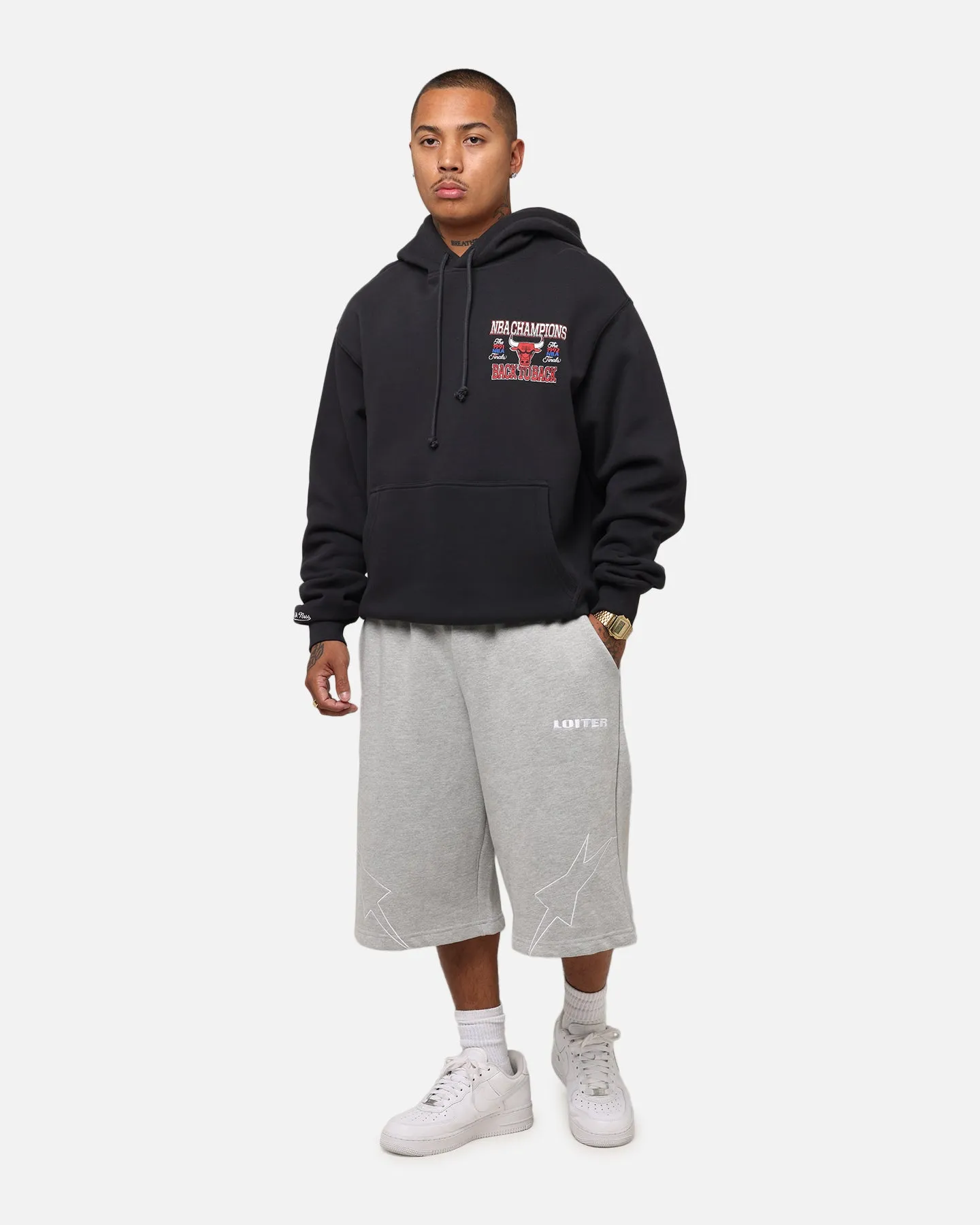 Mitchell & Ness Chicago Bulls Back To Back Hoodie Faded Black Reinforced Stitching Odor Resistant