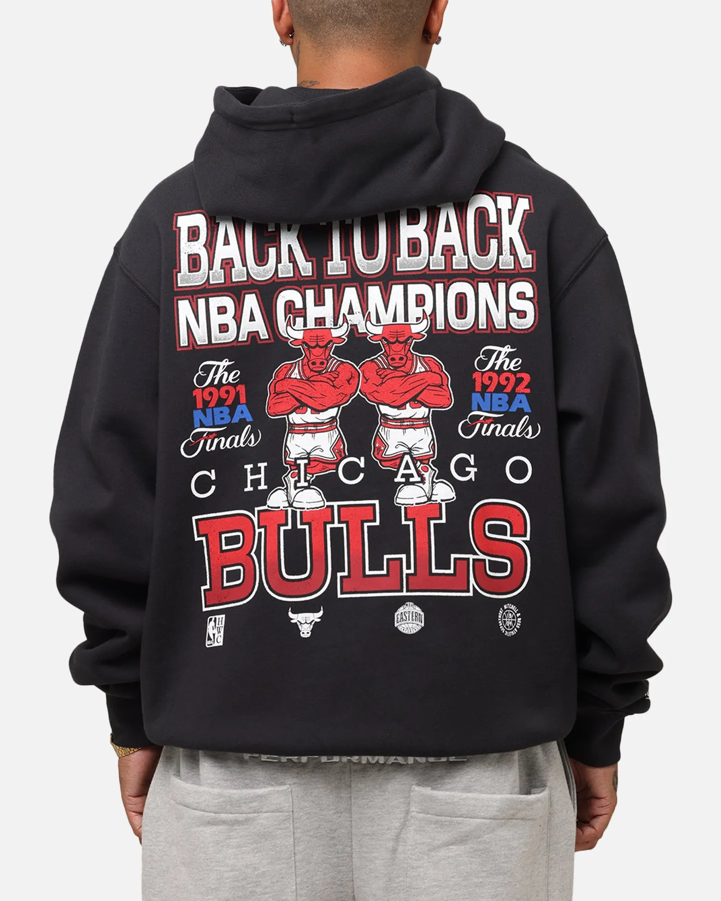 Quick Drying Mitchell & Ness Chicago Bulls Back To Back Hoodie Faded Black