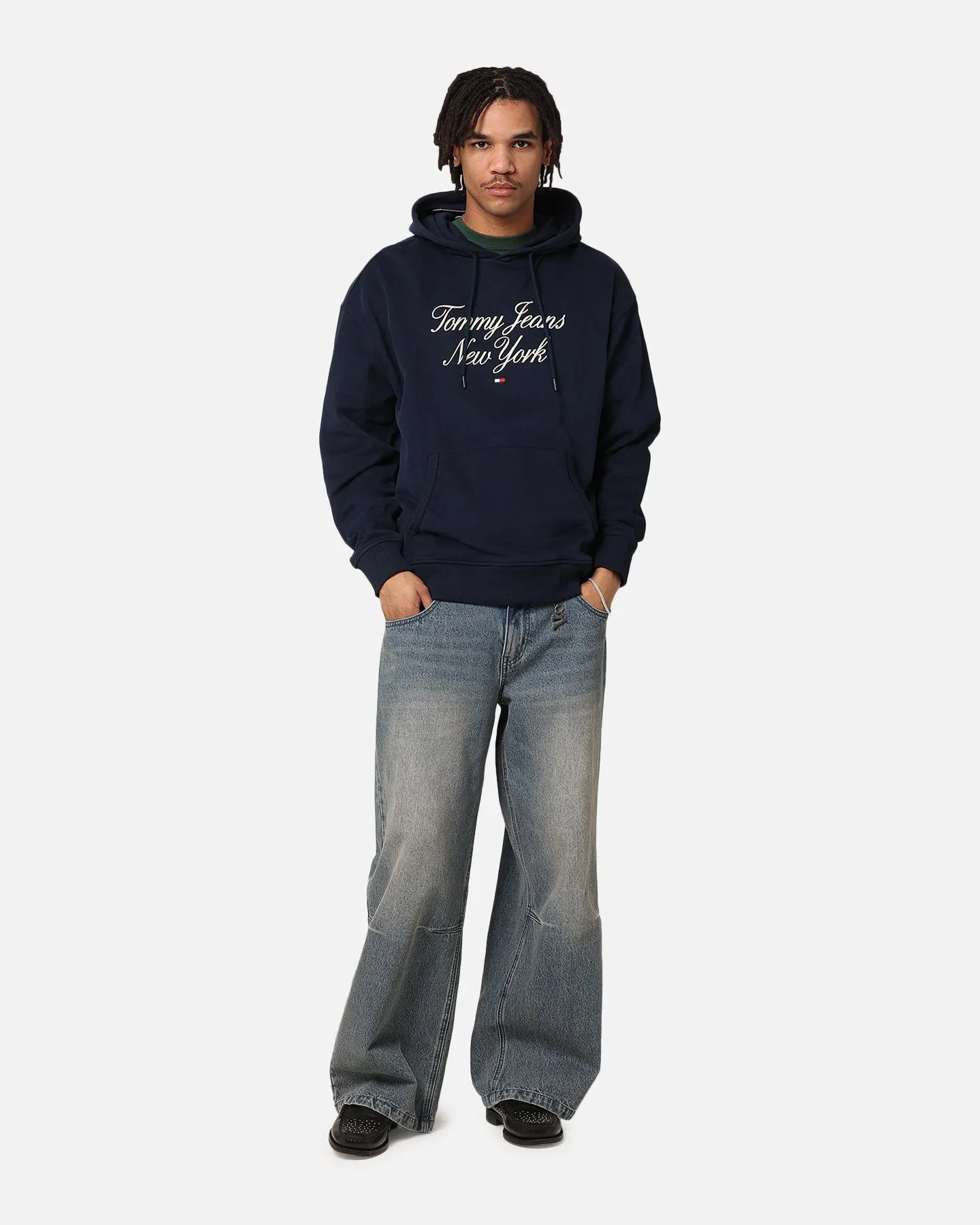 windproof lining Tommy Jeans TJM Luxe Serif Relax Hoodie Dark Night Navy