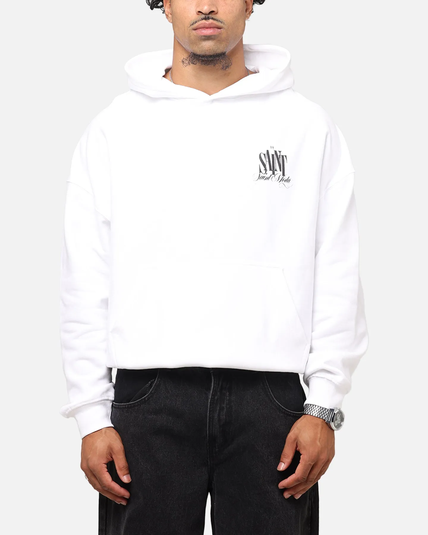 Saint Morta Doves Boxy Hoodie White Dual Pocket Configuration Global fashion