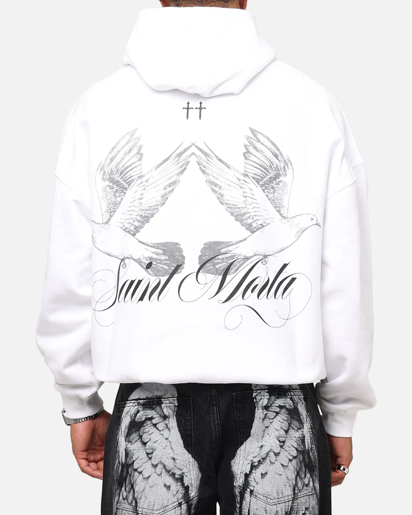 Saint Morta Doves Boxy Hoodie White Bison like Streetwear