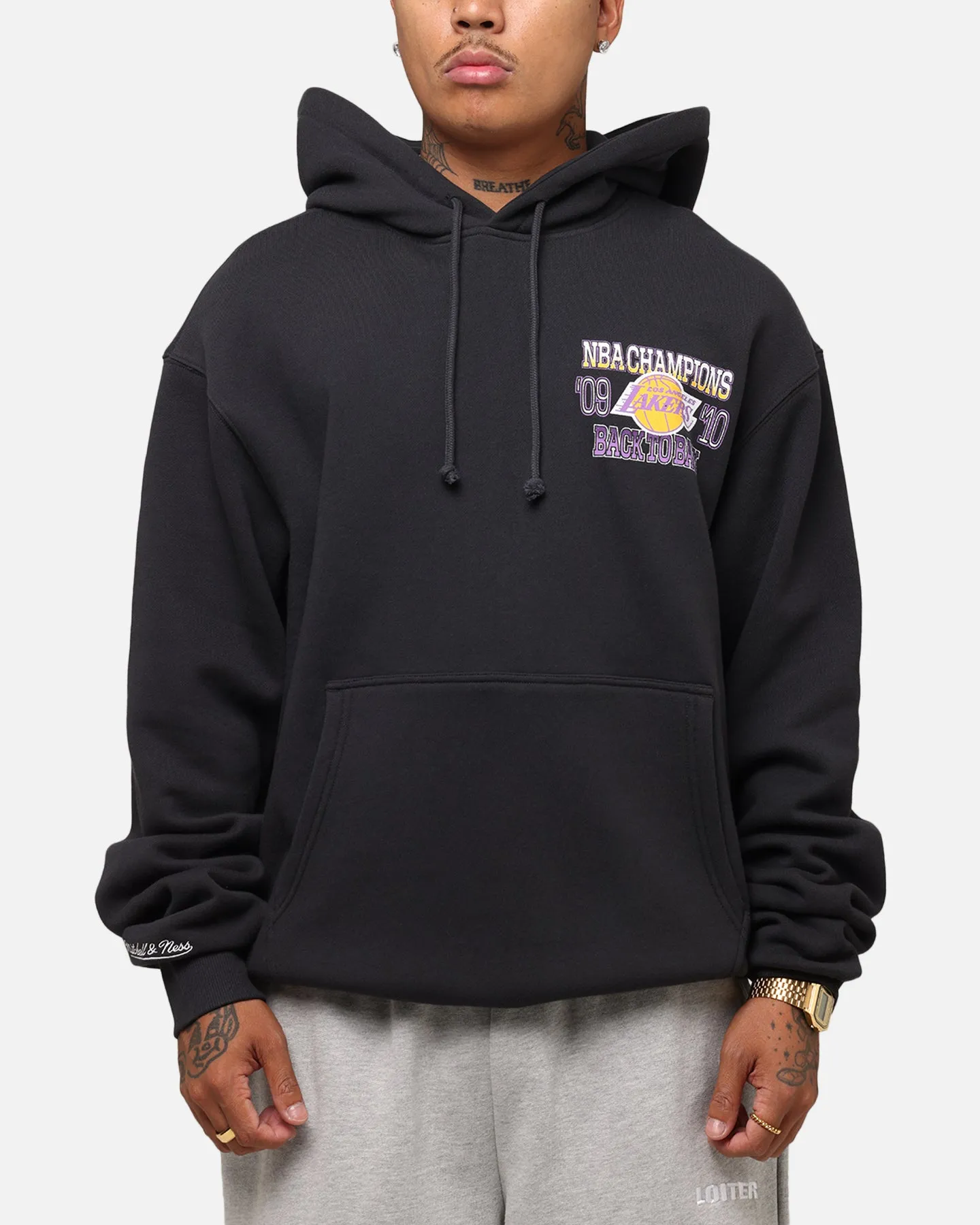 Mitchell & Ness Los Angeles Lakers Back To Back Hoodie Faded Black Water Resistant